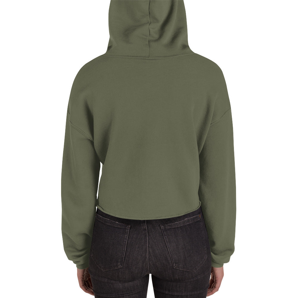 back of cropped green hoodie